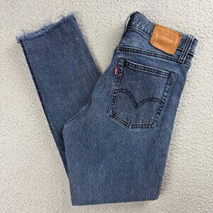 Levis Jeans Women 28 Blue Wedgie Raw Hem Stonewash High Rise Slim Straight Denim